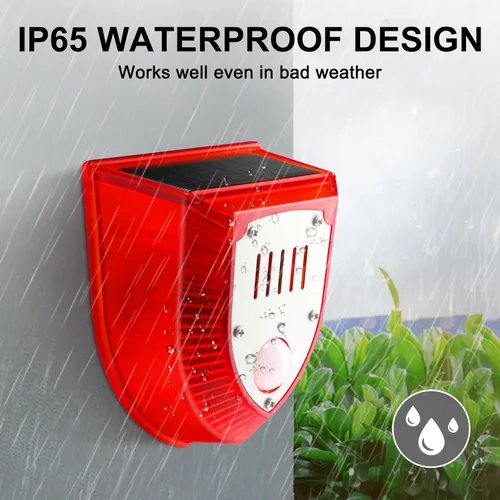Vista 6 de Qualirey Detector de movimiento de alarma solar con sensor de movimiento al aire libre de 129 db, luz estroboscópica para perro, detector de alarma