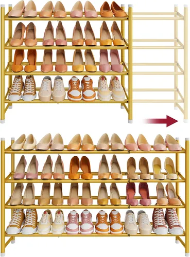 Vista 23 de Tajsoon Zapatero expandible para armario de 1 nivel, 28-41 pulgadas, almacenamiento de zapatos ajustable y apilable, organizador de zapatos de metal