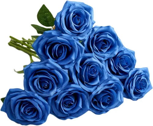 Vista 36 de 10 rosas artificiales abiertas, tallos de rosas artificiales para arreglos de boda, ramo de novia, centro de mesa, flores de seda sintética falsas