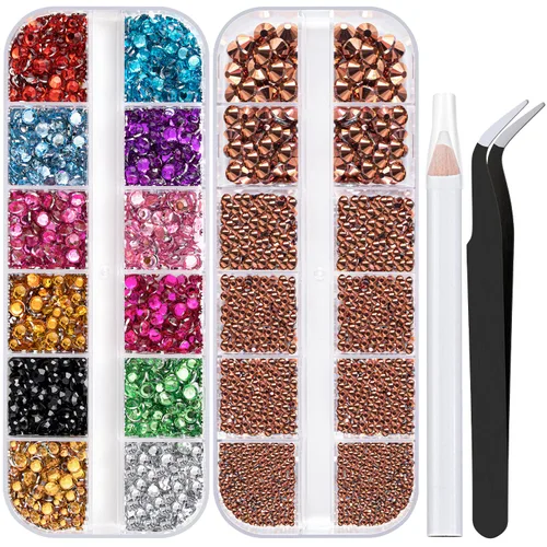 Vista 24 de Dos paquetes de diamantes de imitación de parte trasera plana, 4520 piezas de diamantes de imitación coloridos para arte de uñas, cristal colorido +