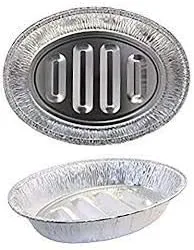Vista 3 de 6 bandejas desechables de aluminio para pavo, contenedor de aluminio extra grande y resistente, forma ovalada para carne, pollo, asados, costillas