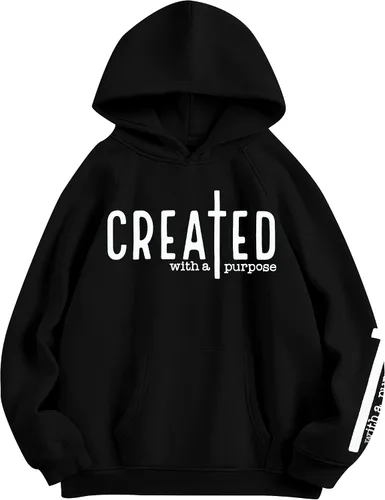 Vista 5 de EGELEXY Creado con un Propósito Sudadera con Capucha Cristiana para Mujeres, Camiseta de Fe Religiosa, Biblia, Pullover Ligero Beige