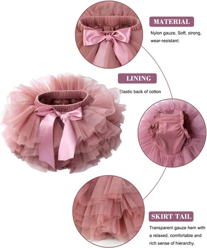 Vista 2 de Juego de pañalero y diadema Tutu de tul con cubierta de algodón para niñas y bebés.