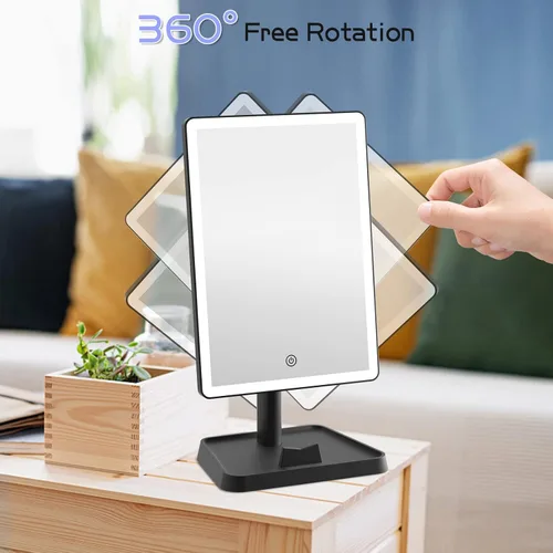 Vista 8 de FUNTOUCH Espejo de tocador de maquillaje recargable con luces, espejo de escritorio grande iluminado con 96 luces LED y aumento de 10x, iluminación