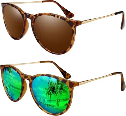 Vista 6 de LINVO Gafas de sol retro para mujer, polarizadas, protección UV, estilo vintage, estilo de diseñador, gafas de sol redondas