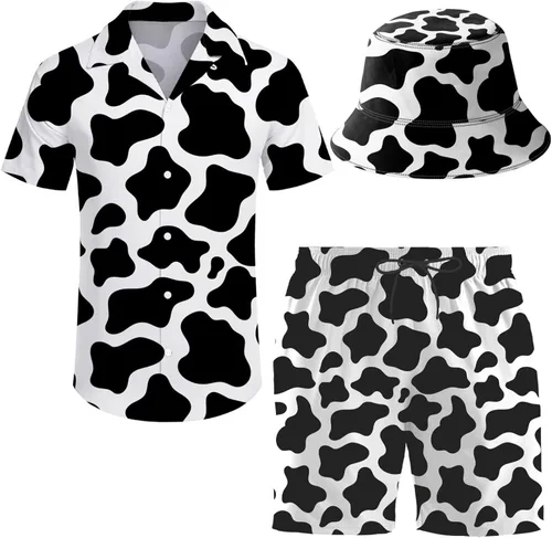 Vista 12 de Conjunto deportivo de 2 piezas para hombre, camisa hawaiana, pantalones cortos, camisa con botones y pantalones cortos con sombreros de pescador