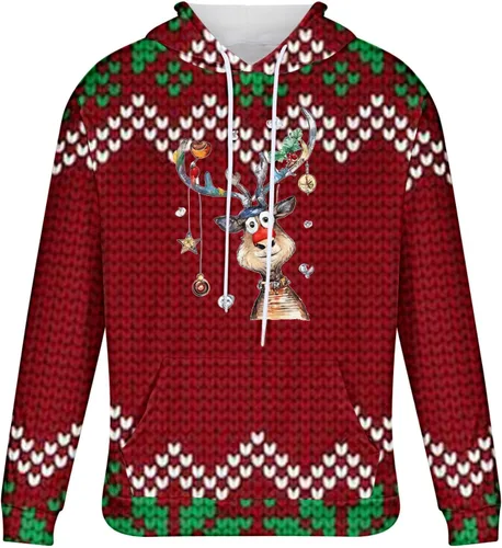 Vista 5 de Muscularfit Sudadera fea de Navidad para hombre, con estampado divertido, sudadera con capucha de manga larga con cordón