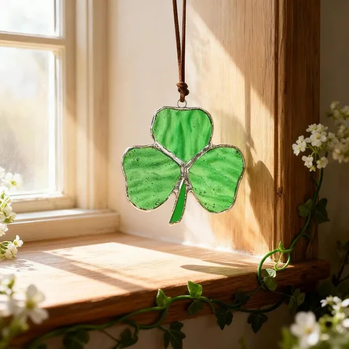 Vista 9 de Atrapasoles de trébol hecho a mano para colgar en la ventana, atrapasoles irlandés, decoración del día de San Patricio para el hogar, trébol verde