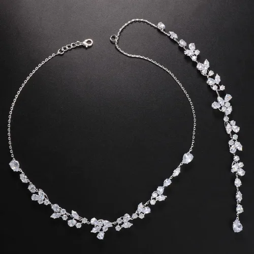 Vista 3 de Collar de telón de fondo de circonita cúbica para novia, dama de honor, boda, elegante collar de espalda, cadenas de cuerpo