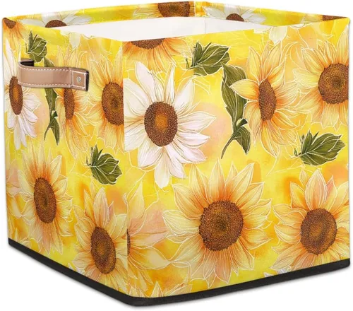 Vista 29 de Cube Storage Bins for Shelves, Neon Blue And Purple Skull Flower Decorative Fabric Organizer Box with Handles for Living Room, Dorm Room, Classroom