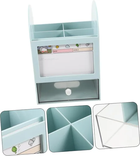 Vista 6 de NOLITOY Organiza tu escritorio, caja de suministros de bolígrafos multisección, color azul, para niños y niñas, estudiantes, profesores, padres