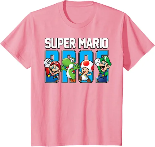 Vista 57 de Super Mario Bros Characters Letter Fill Graphic T-Shirt Camiseta, Negro