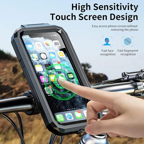 Vista 3 de Kewig Soporte de teléfono para bicicleta impermeable, soporte de teléfono para motocicleta con base de montaje de manillar de aleación de aluminio