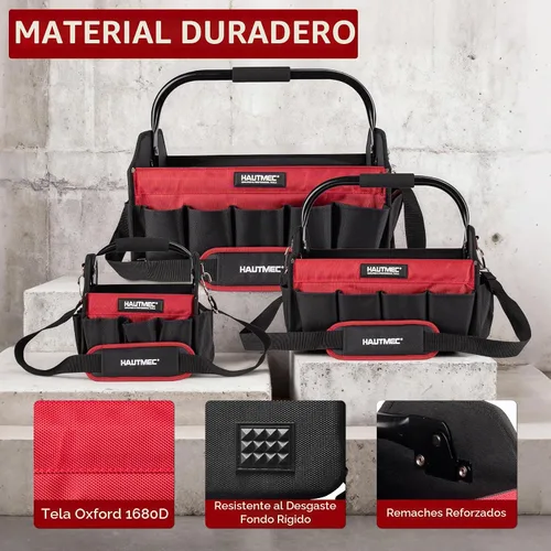 Vista 4 de HAUTMEC HTTBH25052 - Juego de 3 bolsas de herramientas de alta resistencia, bolsas de herramientas de marco rígido 1680D con mango plegable y correa