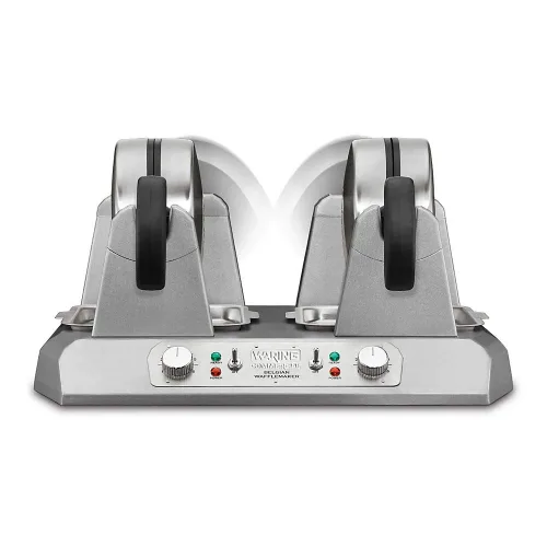 Vista 3 de Waring Waffles belga comercial WW250X doble lado a lado, platos de cocina antiadherentes recubiertos, produce 50 gofres por hora, 120 V, 2400 W