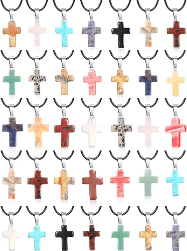 Vista 8 de Hicarer 25/50/75 piezas de collares de cruz de Pascua, dijes de piedra con cruz de piedra preciosa, colgante de cristal para aretes, pulseras
