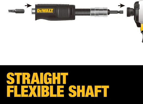 Vista 5 de DEWALT Adaptador de taladro de ángulo recto FLEXTORQ, sistema 4 en 1, eje flexible recto compacto de 12 pulgadas, adaptador de taladro de 90 grados