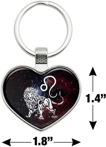 Vista 6 de GRAPHICS & MORE Leo Lion Zodiac Sign Horoscope in Space Keychain Heart Love Metal Key Chain Ring