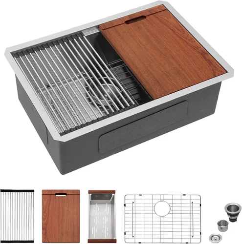 Vista 32 de Mocoloo Fregadero de barra bajo encimera de 13 pulgadas color negro plomizo – Fregadero de cocina pequeño de acero inoxidable T304 de 13 x 15