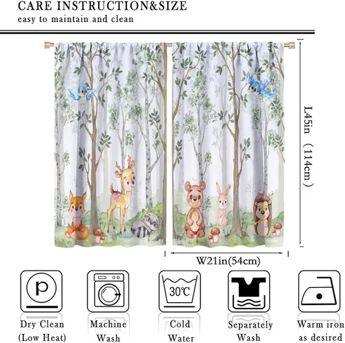 Vista 2 de Cortinas de animales del bosque para niños, dibujos animados, bosque, ciervo, oso, conejo, selva, animales salvajes, guardería, decoración