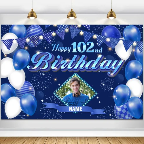 Vista 38 de Dicodes Fondo de decoración de feliz cumpleaños número 100 color azul marino personalizado, cartel con purpurina, pancarta, suministros