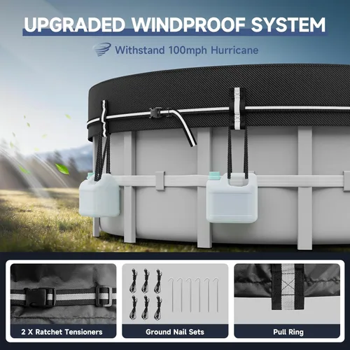 Vista 3 de LXKCKJ Cubiertas redondas de piscina de 8 pies para piscinas sobre el suelo, cubierta solar 420D con accesorios para clavos de tierra, cubiertas