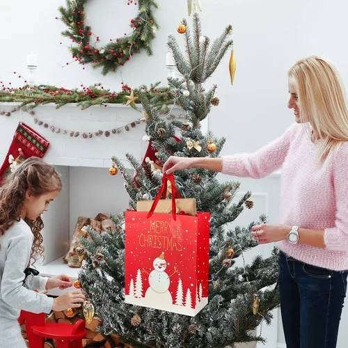 Vista 6 de SPERPAND 12 piezas de bolsas de regalo de Navidad grandes con papel de seda, bolsas de golosinas reutilizables con asas, bolsas de regalo de Navidad
