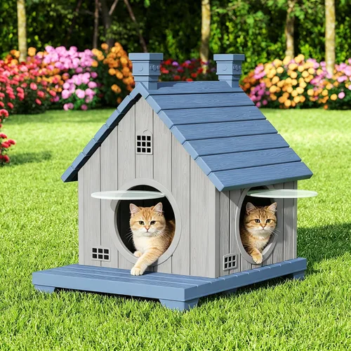 Vista 20 de Casa para gatos al aire libre, resistente a la intemperie, casas de resina duradera para gatos interiores y exteriores, refugio para gatos al aire
