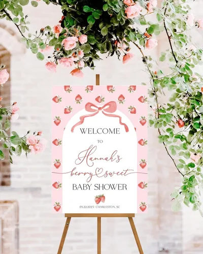 Vista 17 de Letrero de Bienvenida para Baby Shower de Flores Silvestres, Letrero de Baby Shower con Lazo Rosa, Póster de Bienvenida para Baby Shower, Decoración