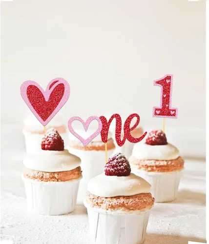 Vista 6 de 24 adornos para cupcakes para el día de San Valentín, 1er cumpleaños, temática de dulce amor, decoración de pastel para el día de San Valentín, 1er