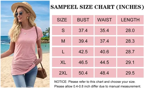 Vista 5 de SAMPEEL Womens Summer Shirts Crew Neck Basic Cap Sleeve T Shirts Side Slit Tops