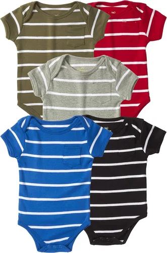 Vista 2 de Cremson Paquete de 5 mamelucos unisex de algodón de una pieza de manga corta, Multi (Multi Stripe)