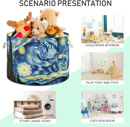 Vista 4 de Cesta de cuerda de algodón Van Gogh The Starry Night Art Baby Laundry Basket Manta Kids Toy Storage Basket #87