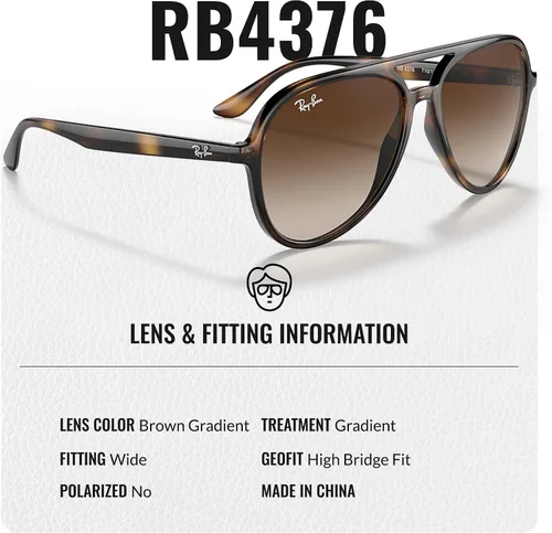 Vista 4 de Ray-Ban RB4376 Pilot Shaped Sunglasses for Men & Women with Official RAYBAN Eyewear Kit
