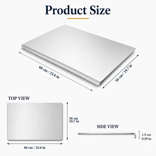 Vista 8 de Tabla de cortar de acero inoxidable con labio, tabla de cortar de metal en forma de L para cocina, tabla de cortar grande para carne, frutas