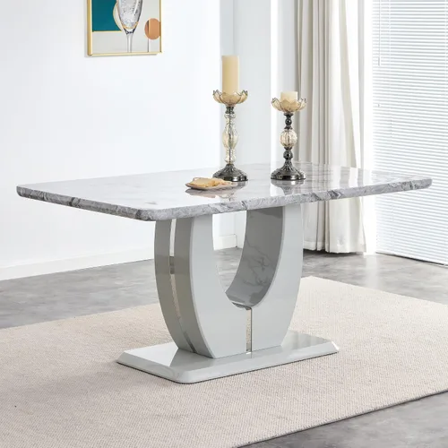 Vista 21 de JUFU Mesa de comedor de mármol sintético de 63 pulgadas para 4-6 personas, moderna mesa rectangular de cocina y comedor, mesa de MDF de aspecto