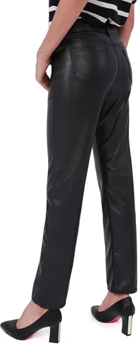 Vista 4 de Balleay Art Pantalones de piel sintética para mujer, pierna recta, cintura media, levantamiento de glúteos, pantalones negros elásticos con 5