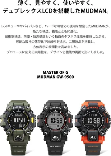 Vista 6 de Casio GW-9500-1JF G-Shock Master of G Series MUDMAN Triple Sensor Model Reloj Japón Importación Modelo Julio 2023, Negro