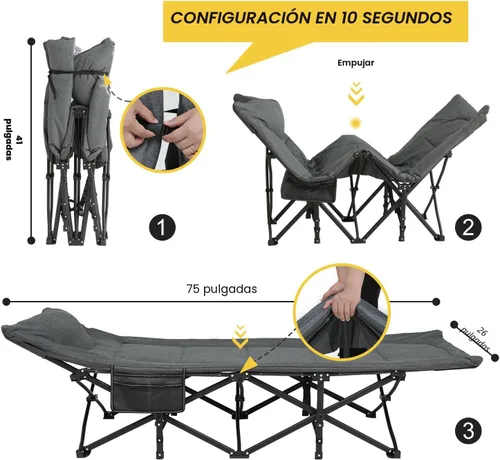 Vista 5 de ATORPOK Catre de camping para adultos con cojín y almohada, cama plegable portátil para dormir, catre ligero para tienda con bolsa de transporte que
