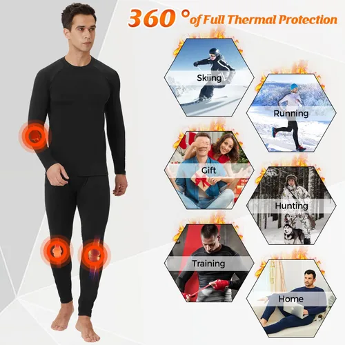 Vista 5 de CL convallaria 2 Pack Thermal Underwear for Men - Warm Fleece Lined Long Johns - Winter Gear Base Layer Tops & Bottoms Set