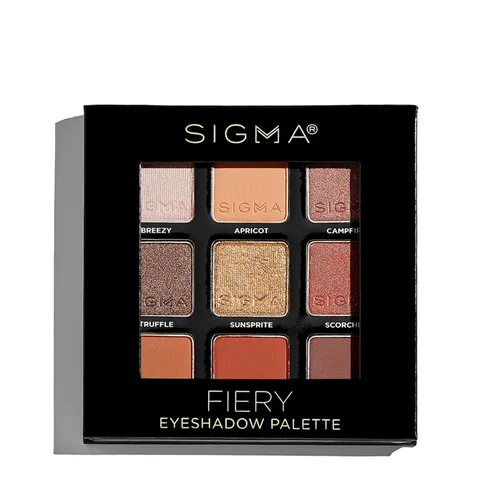 Vista 5 de Sigma Beauty Paleta de sombras de ojos para llevar, Fiery, 9 sombras de ojos atrevidas en acabados mate, brillantes y metálicos, paleta