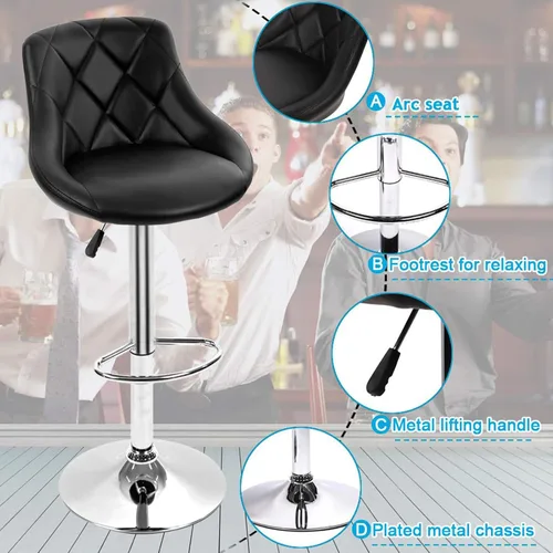 Vista 4 de Dkeli Taburetes de bar de altura de mostrador, juego de 2 sillas de bar ajustables de cuero para cocina, sala de estar, pub, taburete giratorio