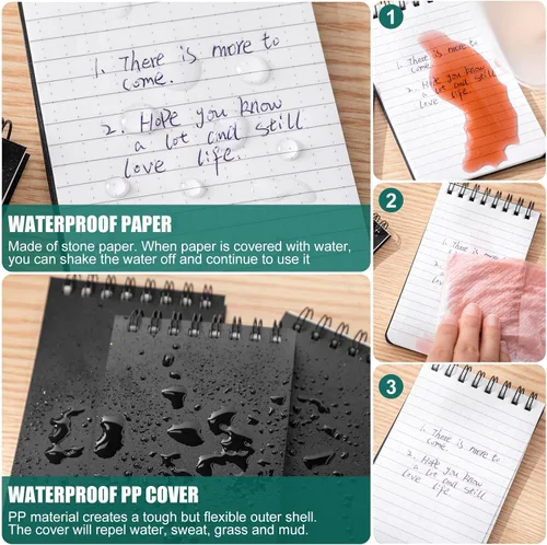 Vista 3 de Qilery 2 unidades de papel cuadriculado impermeable de 3 x 5 pulgadas, bloc de notas de bolsillo para todo tipo de clima, bloc de notas de policía
