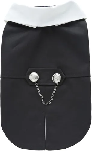 Vista 5 de Esmoquin para cachorro con corbata de moño desmontable, para graduación, boda, uso formal, disfraz de príncipe para perros pequeños (XS, negro)