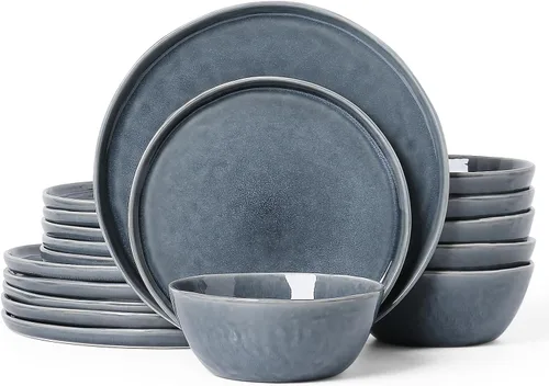 Vista 10 de Farrar 18 Piece Water Ripple Design Stoneware Dinnerware Sets，service For 6, Blue Beige