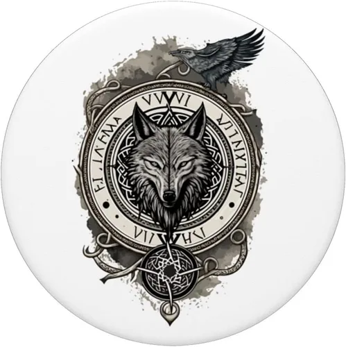 Vista 3 de Wolf of Odin Fenrir Viking Nordic Cool Brújula Vikings Tema PopSockets intercambiables PopGrip