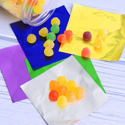 Vista 2 de Hojas de papel de aluminio, 100 unidades de envoltorios de chocolate, envoltorios de dulces, papel de aluminio para decoración casera de caramelos