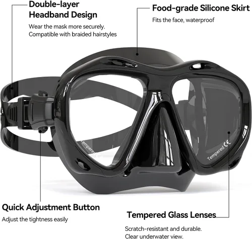 Vista 6 de COPOZZ Snorkel Mask Adult – Anti-Fog Scuba Mask with Nose Cover, Tempered Glass Snorkeling Gear for Adults