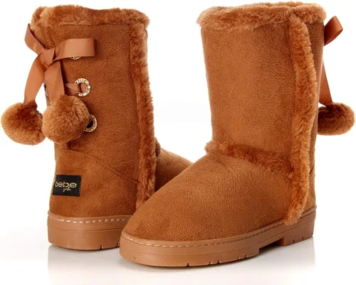 Vista 2 de bebe Girls Fur Trim Winter Boots with Back Lace Pom-Poms (ToddlerLittle GirlBig Girl)