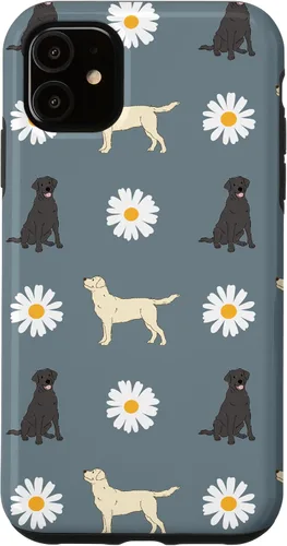 Vista 8 de Labrador Retriever y Daisy Flower Pattern - Carcasa para iPhone 17, color azul polvoriento